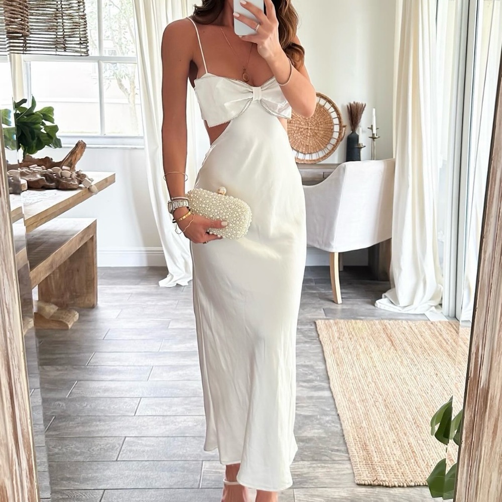 Hello Molly White Cutout Bow Maxi Dress